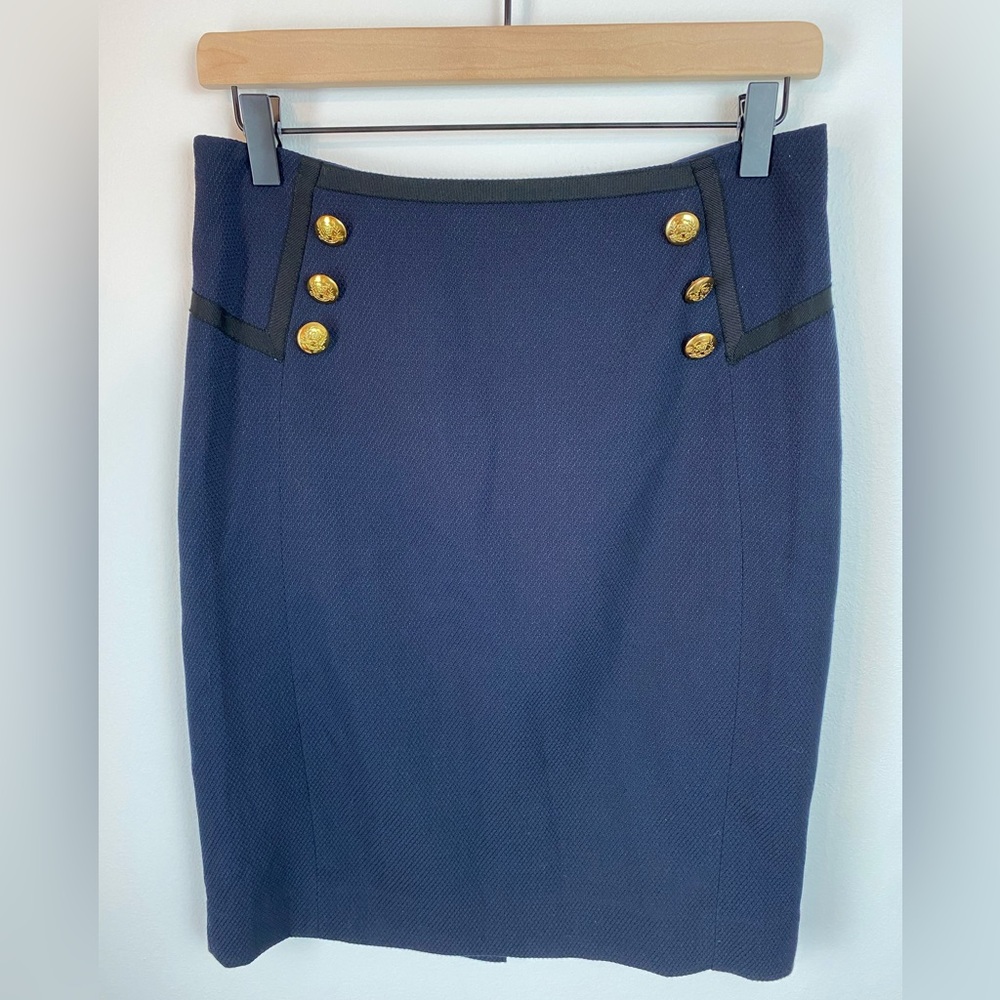 THE LIMITED Navy Pencil Skirt Gold Buttons | Size 4